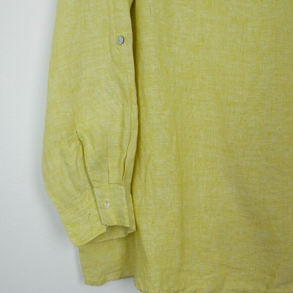 Tahari Womens Linen Button Detail Top Size 2X Roll Tab Sleeve Collared Beachy - Picture 3 of 9